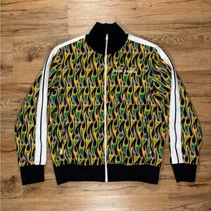 Palm Angels Green Flame Print Track Jacket